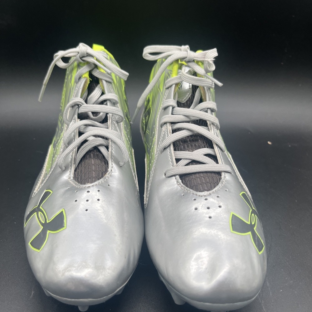 Under Armour Ripshot Mid MC Football Lacrosse Cleats Silver Neon Men's Size 10.5